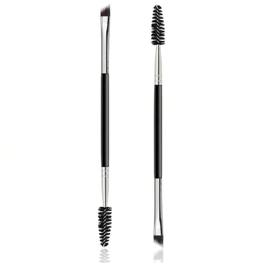 2pcs/Pack Dual-Ended Eyebrow Brush And Spoolie Brush-Angled, For Precise Application And Brow Powder Blending - Black - View 1