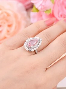 1 Miếng Cao-kết thúc Phong cách Hình quả lê Ngọc trai Giả Đồ trang sức Bạc 925 Nhẫn MẠ Với Bạch kim Màu sắc Đối với phụ nữ , Thích hợp Đối với Các bữa tiệc - Màu Hồng Tươi - Xem 2