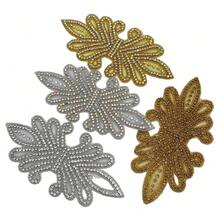 Aplicación de pedrería de cristal dorado con diseño de flor para soldar o coser en accesorios de manga de vestidos de boda. Ideal para proyecto de bricolaje - Dorado - Ver 4