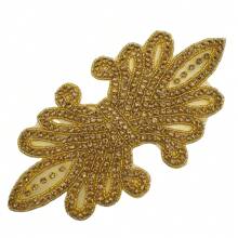 Aplicación de pedrería de cristal dorado con diseño de flor para soldar o coser en accesorios de manga de vestidos de boda. Ideal para proyecto de bricolaje - Dorado - Ver 1