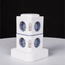 1pc Vertical 2-Layer Overload Protection 8 Outlets 10a 1.8m Power Strip With European Standard Plug - White - View 5