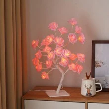 1个玫瑰花灯，24颗LED玫瑰花台灯，适合女孩、女士、青少年家居装饰，卧室、客厅、派对、婚礼、圣诞节、情人节装饰 - 粉色 - 查看 2