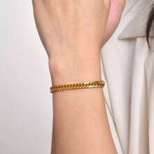 1 件简约不锈钢双链 18K 镀金手链，夏季珠宝礼物 - 金黃色 - 查看 2