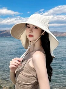 JOYLORD 女士夏季戶外太陽帽,帶馬尾孔,可防紫外線,韓國時尚寬邊披肩桶帽 - 彩色 - 查看 12