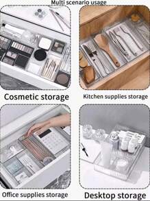 1pc/4/5pcs/Set Transparent Makeup Organizers Box, Clear Drawer Divider Storage Box For Cosmetic, Makeup Brush, Perfume, Nail Polish, Skincare Products And Other Accessories