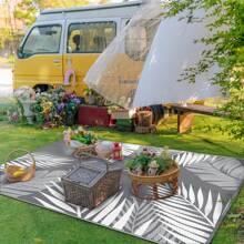 GENIMO Outdoor Rug Waterproof For Patios Clearance, Reversible Outdoor Plastic Straw Camping Rug Carpet, Large Area Rugs Mats For RV, Camper, Deck, Balcony, Porch, Beach, Picnic, Grey&White - 灰白 - 查看 3