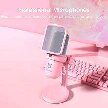 ONIKUMA M630 USB Gaming Microphone Pink Cute Wired Microphone With Rotatable Stand Game Microphone One-Touch Mute  Podcast Microphone For PC Gamer - Pink - View 2