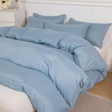 1入組刷毛床上用品被套,日系無商標風格,親膚柔軟,防滑,適用於四季,適用於queen Size床上用品,適用於全家人 - 霧霾藍 - 查看 4