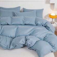 1入組刷毛床上用品被套,日系無商標風格,親膚柔軟,防滑,適用於四季,適用於queen Size床上用品,適用於全家人 - 霧霾藍 - 查看 8