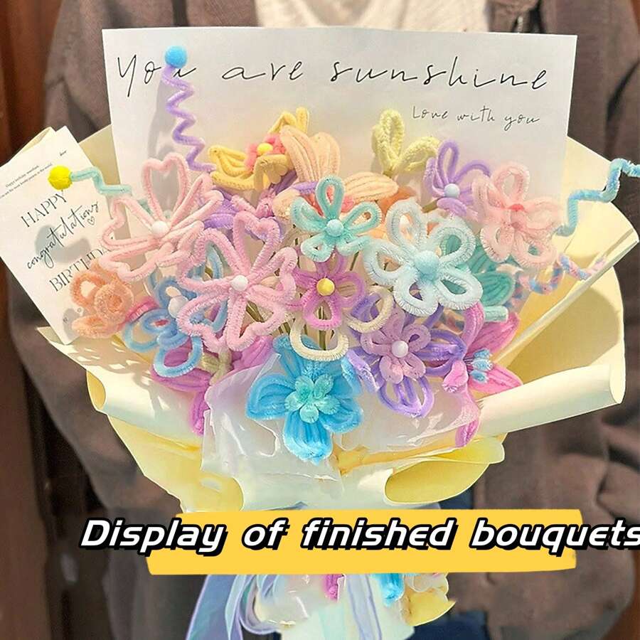 100入組手工蓬鬆細絨管莎草,管清潔工藝品,大量工藝品補給,適用於製作各種娃娃、花束和其他diy藝術手工項目,復活節女性兒童禮品（隨機馬卡龍顏色） - 彩色 - 查看 1