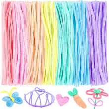 100入組手工蓬鬆細絨管莎草,管清潔工藝品,大量工藝品補給,適用於製作各種娃娃、花束和其他diy藝術手工項目,復活節女性兒童禮品（隨機馬卡龍顏色） - 彩色 - 查看 2