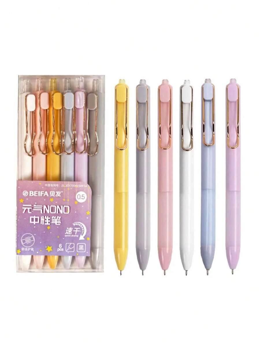 6 cái Đen Có thể thu vào Bút bi Với 0.5mm Nạp lại , Nhanh khô Ink , Thích hợp Đối với Viết - Nhiều màu - Xem 1