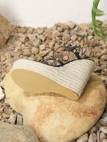 Của phụ nữ Tăng Chiều Cao Dép xăng đan Đối với Ngắn Cô gái , Mới Mùa hè Không thấm nước Nền tảng Rơm rạ Dệt Giày cao gót Phong cách Đen Dép quai hậu - màu đen - Xem 5