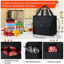 Bolsa del Almuerzo Reutilizable Lonchera para Hombre Impermeable Bolsa Térmica Hielera Reutilizable De Cubierta Portátil Gran Capacidad Loncheras Fiambrera Aislada Hombre Mujer,Trabajo,Viajes - Negro - Ver 5