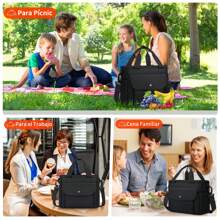 Bolsa del Almuerzo Reutilizable Lonchera para Hombre Impermeable Bolsa Térmica Hielera Reutilizable De Cubierta Portátil Gran Capacidad Loncheras Fiambrera Aislada Hombre Mujer,Trabajo,Viajes - Negro - Ver 8