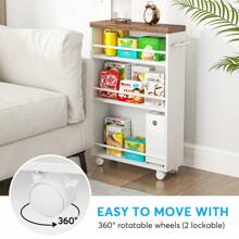 Tribesigns Slim Storage Cart, Rolling Narrow Kitchen Cart On Wheels For Small Place, 4-Tier Slide Out Slim Utility Cart Skinny Laundry Cart With Handle For Kitchen, Bathroom, Laundry - Nâu và Trắng - Xem 4