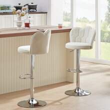 Bar Stools Set Of 2, Adjustable Barstools With Back, Velvet Armless Counter Height Stool Kitchen Island Stool Swivel Bar Stools, White - White - View 2