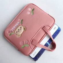 便携式粉色樱桃电脑包，卡通刺绣熊便携式笔记本电脑内胆包，大容量保护套，适用于 11/14 英寸苹果笔记本，秋季大学必备笔记本电脑包，女士 Mac Book 保护套，返校 - 粉色 - 查看 10