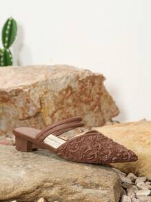 Ladies' Pointed Toe High Heels Rose Shaped Shoes Fashionable Brown Pumps, Spring & Summer Chunky Heel Elegant Lady Sandals Valentines - Brown - View 6