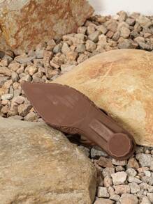 Ladies' Pointed Toe High Heels Rose Shaped Shoes Fashionable Brown Pumps, Spring & Summer Chunky Heel Elegant Lady Sandals Valentines - Brown - View 7