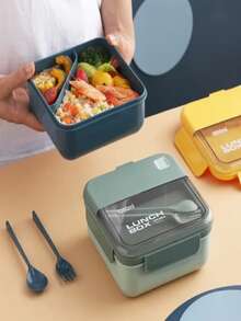 Lonchera cuadrada, Contenedor Para Comida 2 Divisiones | Loncheras con Divisiones Libre de BPA Cubiertos Incluidos | Capacidad 1100 ml | Contenedores Para Alimentos Apto para Microondas - Multicolor - Ver 3