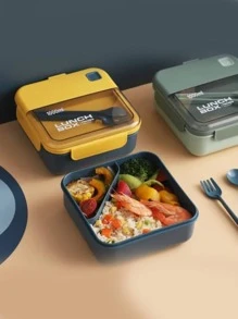 Lonchera cuadrada, Contenedor Para Comida 2 Divisiones | Loncheras con Divisiones Libre de BPA Cubiertos Incluidos | Capacidad 1100 ml | Contenedores Para Alimentos Apto para Microondas - Multicolor - Ver 5