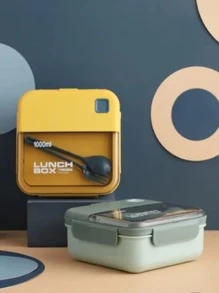 Lonchera cuadrada, Contenedor Para Comida 2 Divisiones | Loncheras con Divisiones Libre de BPA Cubiertos Incluidos | Capacidad 1100 ml | Contenedores Para Alimentos Apto para Microondas - Multicolor - Ver 8