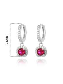 1雙S925純銀紅色石榴石和方晶鋯石鑲嵌女士耳環,時尚豪華多用途女士首飾類禮品 - 銀色 - 查看 6