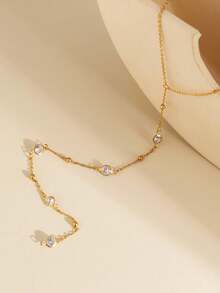 1pc Y-Shaped Simple & Sexy Long Tassel Rhinestone Necklace For Women - Y Shape - View 2