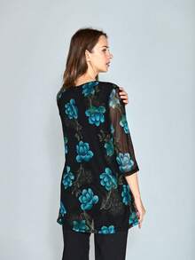 Blusa de Señora Estampada en Tallas Amplias, Diseño Exclusivo,  Ligero, Ideal para Otoño e Invierno - Azul - Ver 5