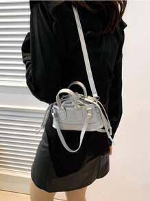 Mini Bolso Cosmético Cruzado Portátil Con Patrón De Cocodrilo - Plateado - Ver 5