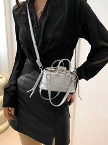 Mini Bolso Cosmético Cruzado Portátil Con Patrón De Cocodrilo - Plateado - Ver 4