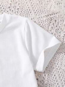 少女花卉印花短袖上衣和鈕扣裙 - 粉色 - 查看 4