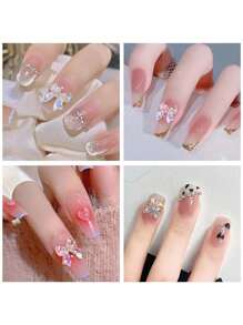 20pcs Y2k Style Silky Ribbon & Bowknot Nail Art Accessories With 3d Rhinestone, Summer Nail Art Decorations And Diy Supplies Nail Charms Nail Gems - Red and White - View 3