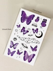 4 件装多色蝴蝶、新月、星星、蒲公英临时纹身贴纸，适用于手腕、肩膀、颈部、锁骨 - 彩色 - 查看 8