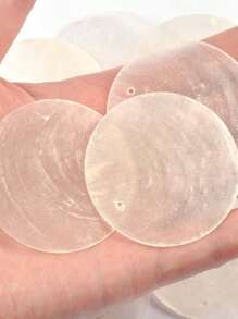 5入組直徑5.1公分自然透明圓形貝殼片,可用於diy珠寶製作、吊墜、散珠、手工藝品製作和家居裝飾 - 白色 - 查看 1