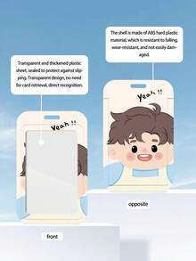 1pc Ins Creative Cartoon Student Card Holder With Stretchable Elastic Cord For Meal Card, Transit Pass, Work Id Card - White - View 4