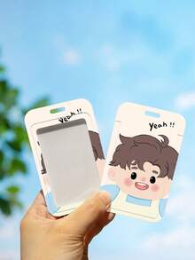 1pc Ins Creative Cartoon Student Card Holder With Stretchable Elastic Cord For Meal Card, Transit Pass, Work Id Card - White - View 3