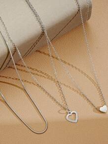 3pcs/2pcs/1pc Stylish Simple Heart, Faux Pearl, Butterfly, Cross Multi-Layered Women Necklace Set, Suitable For Date, Party, Vacation, Everyday Wear, Holiday Gift (Random Pearl Quantity) - Silver - View 3