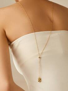 SYMFNY 1pc 925 Sterling Silver Minimalist Round Bead Pendant Adjustable Tassel Hanging Multi-Way Long Necklace Sweater Chain Or Back Chain - Yellow Gold - View 2