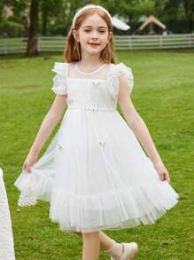 Tween Girl Summer Mesh Fairy Princess Puffy Dress - White - View 9
