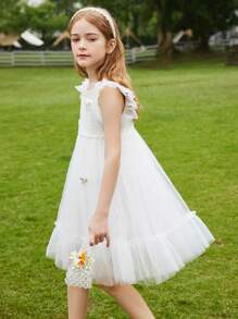 Tween Girl Summer Mesh Fairy Princess Puffy Dress - White - View 7