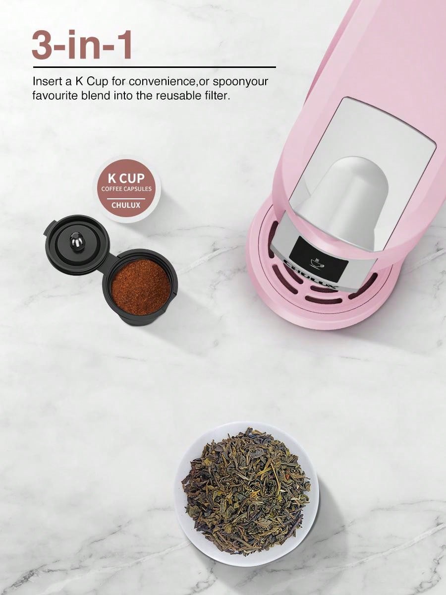 1 Chulux PlugIn 12 Oz Single Cup Coffee Maker, Pink Color, AllInOne