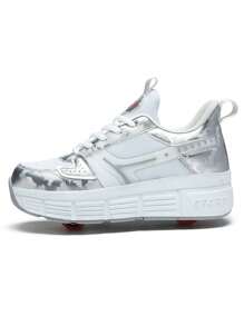 Transformable Dual-Wheel Heelys Roller Skate Shoes For Boys, Adjustable And Removable Wheels - Silver - View 4