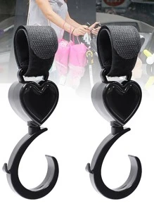 2pcs Baby Stroller Hook With Heart-Shaped For Hanging Pet Cart, Baby Bed, Bicycle, Electric Vehicle, Multifunctional 360 Degree Rotating Hook For Daily Use