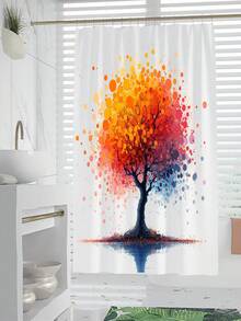 1pc Cartoon Tree Pattern Bathroom Shower Curtain With Mildew Resistant And Waterproof Function, Thickened, No-Drill, Separate Wet And Dry - Multicolor - View 4