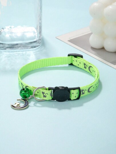 1 Stück Grün Reflektierendes Katzenhalsband Mit Mondanhänger Für Katzen Und Hunde