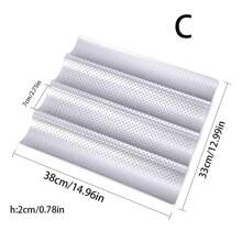 1個銀色法式長棍麵包烤盤,帶有2/3/4條溝槽,碳鋼防粘方便脫模烤模具 - 銀色 - 查看 6