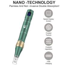 Tần số cao và tắt tiếng chuyên nghiệp Dermapen Điện không dây Microneedling Derma Pen với 10 hộp kim có thể thay thế Thiết bị làm đẹp Spa Chăm sóc da mặt - màu xanh lá - Xem 2