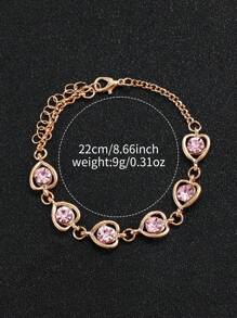 Conjunto de reloj de pulsera de cuarzo con esfera en forma de corazón decorada con rhinestones y pulsera con forma de corazón decorada con rhinestones, un regalo de moda minimalista para estudiantes que vuelven a la escuela en San Valentín - Rosa - Ver 5